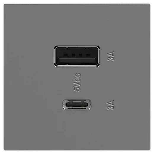 Legrand adorne USB Type-A/C charging module in Magnesium (ARUSB2AC6M4)