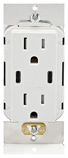 Leviton Decora outlet with two USB-C ports in White (T5636-W)