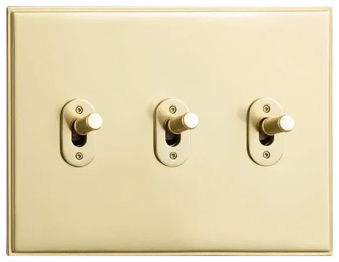 Rejuvenation Classic toggle switch with solid brass plate, 3-gang in Aged Brass (1059497)