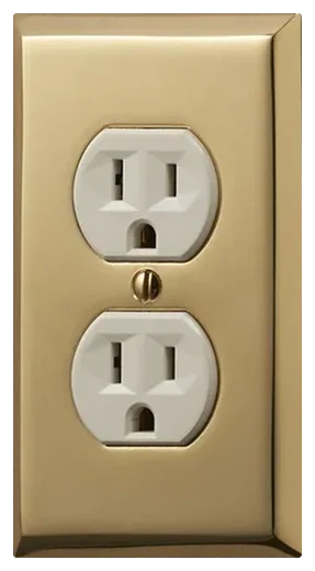 Rejuvenation Lewis solid brass duplex outlet plate in Unlacquered Brass