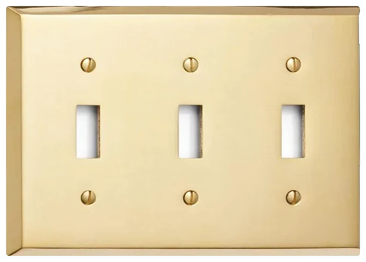 Rejuvenation Lewis solid brass toggle switchplate, 3-gang in Unlacquered Brass (8826659)